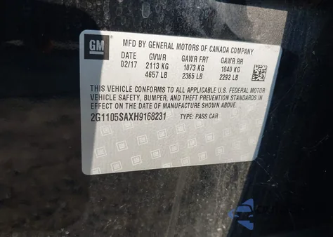 2017 Chevrolet Impala 1Lt z USA, uszkodzony, nr VIN 2G1105SAXH9168231